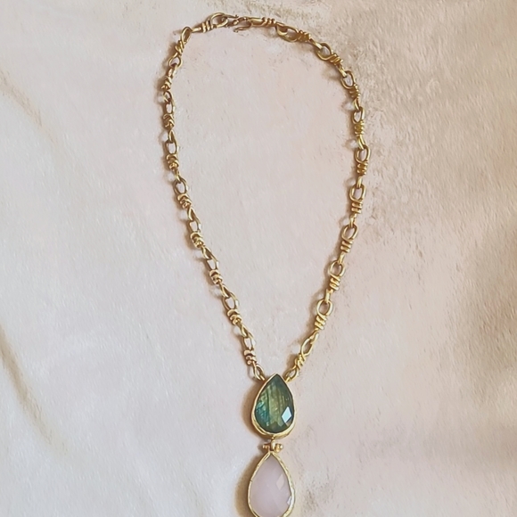 Labradorite and rose quartz chunky chain necklace - Picture 2 of 6